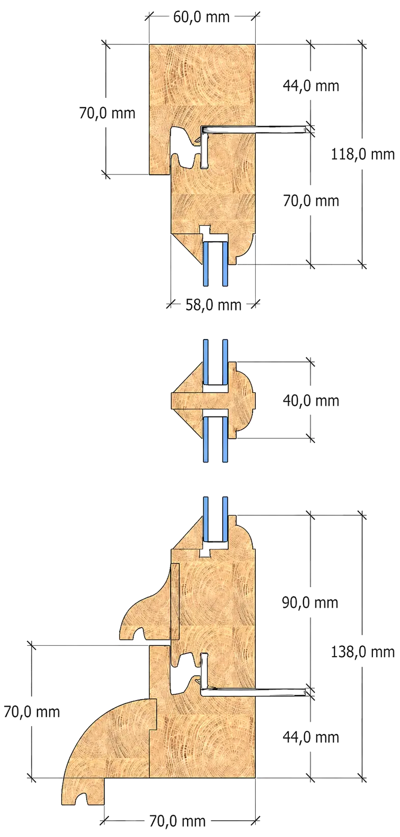 Coupe technique de la fenêtre Monument 58